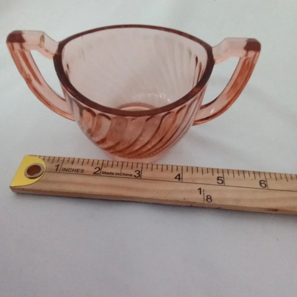 Vintage Pink Depression Glass Swirl Pattern Double Handled Sugar Bowl 4.5 Inch